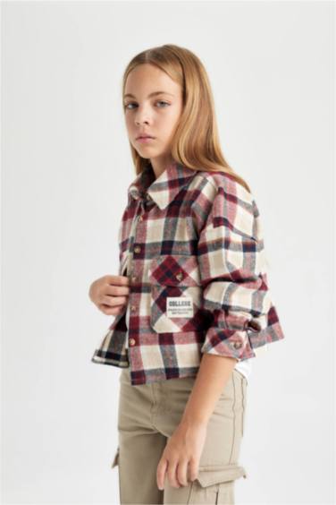 Chemise en tricot à carreaux Manches Longues à coupe Relax