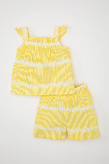 Baby Girl Striped Crinkle Blouse and Shorts 2 Piece Set