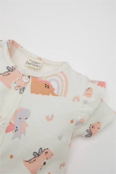 Baby Girl Newborn Dinosaur Patterned Jumpsuit Bandana 2 Piece Set