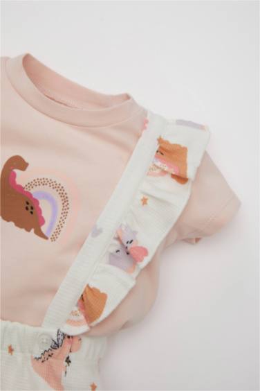 Baby Girl Dinosaur Printed T-Shirt Salopet 2 Piece Set
