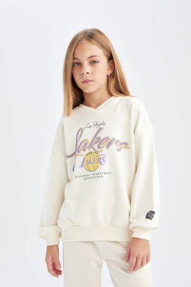 Kız Çocuk NBA Los Angeles Lakers Oversize Geniş Kalıp Bisiklet Yaka Sweatshirt