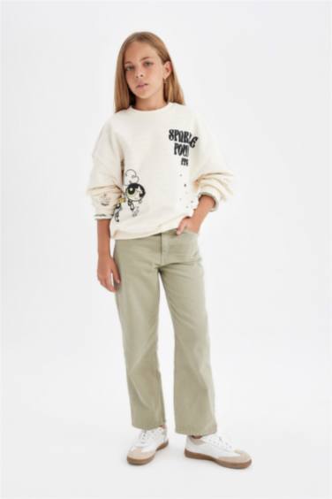 PowerPuff Girls Oversize Geniş Kalıp Bisiklet Yaka Sweatshirt Kız Çocuk