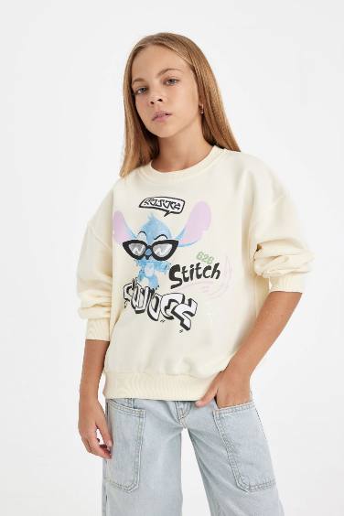 Kız Çocuk Disney Lilo & Stitch Relax Fit Bisiklet Yaka Sweatshirt