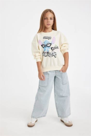 Disney Lilo & Stitch Relax Fit Bisiklet Yaka Sweatshirt Kız Çocuk