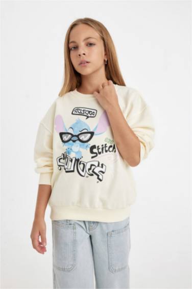 Disney Lilo & Stitch Relax Fit Bisiklet Yaka Sweatshirt Kız Çocuk