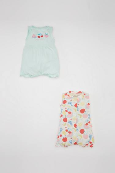 Baby Girl Newborn Patterned Cotton 2 Piece Sleeveless Jumpsuit