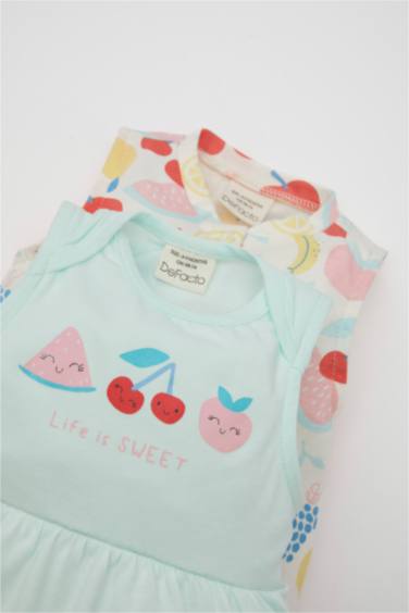 Baby Girl Newborn Patterned Cotton 2 Piece Sleeveless Jumpsuit