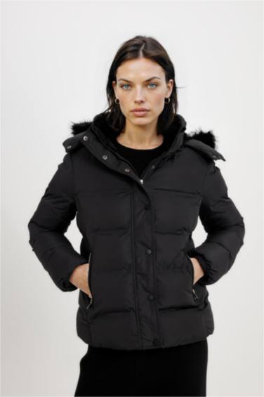Waterproof Hooded Zipper Snap Closure Puffer Jacket