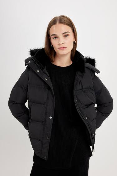 Su Geçirmez Puffer Şişme Mont Kapüşonlu Fermuar Çıtçıt Kapmalı Cepli