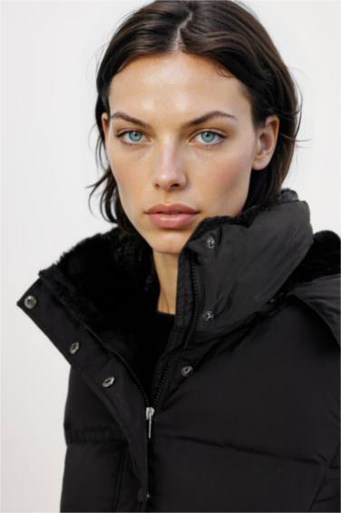 Waterproof Hooded Zipper Snap Closure Puffer Jacket