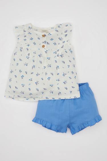 Baby Girl Floral Poplin Blouse Shorts 2 Piece Set