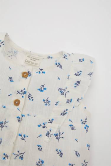 سيت بناتي شورت وبلوزة فلورال بياخة مستديرة - قطعتين