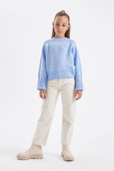 Bisiklet Yaka Basic Düz Triko Kazak Kız Çocuk