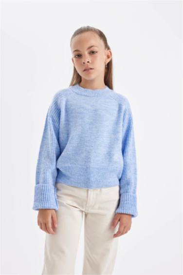 Bisiklet Yaka Basic Düz Triko Kazak Kız Çocuk