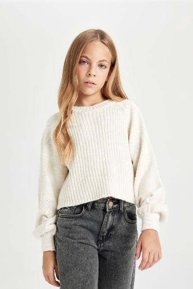 Girl Standard Fit Crew Neck Knit Patterned Pullover