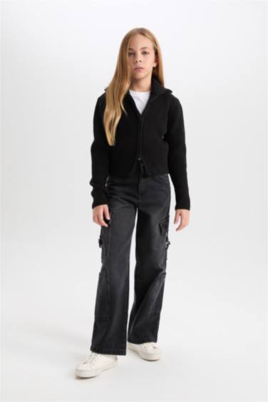 Кардиган на молнии с воротником для девочек