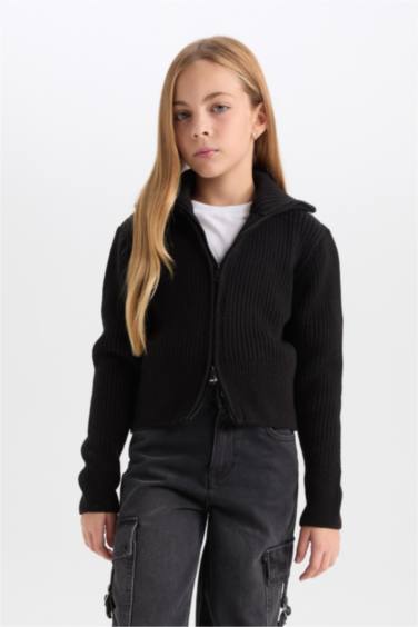 Кардиган на молнии с воротником для девочек