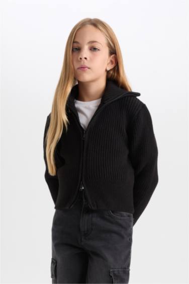Кардиган на молнии с воротником для девочек