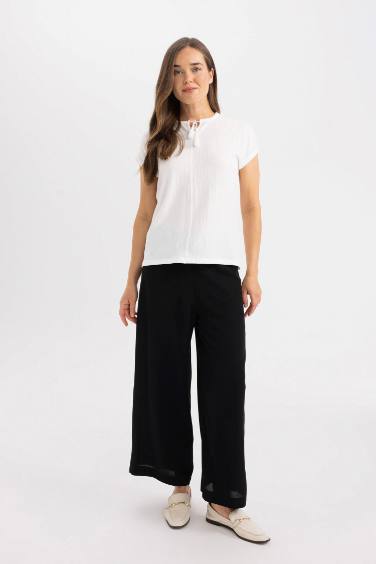 Culotte Fit Crinkle Viscose Wide Leg Capri