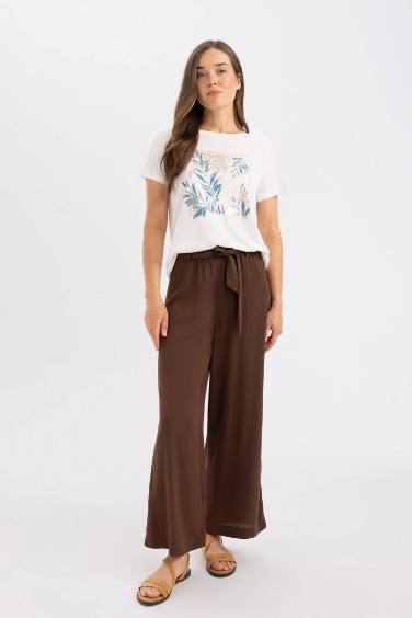 Culotte Fit Crinkle Viscose Wide Leg Capri