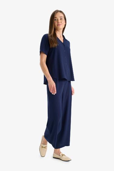 Culotte Wide Leg Crinkle Viscose Capri Pants