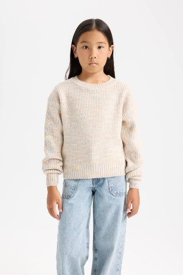 Girl Oversize Fit Crew Neck Knitted Pullover