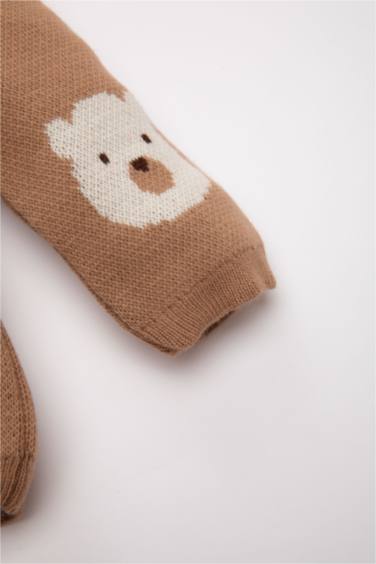 Erkek Bebek 2'li Takım Ayıcık Desenli Triko Kazak Beli Lastikli Triko Alt