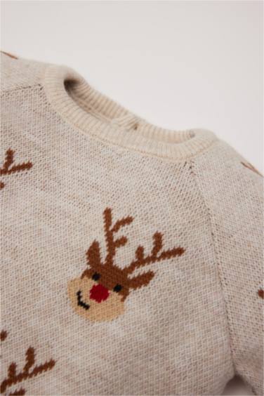 Baby Boy New Year Printed Knitted Pullover Bottom 2 Piece