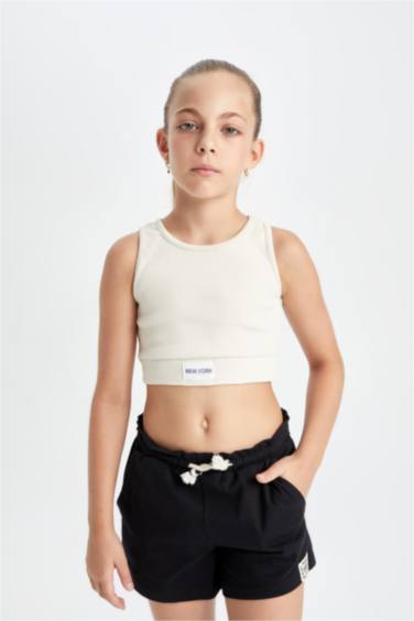 كروب توب بدون كم برقبة مستديرة