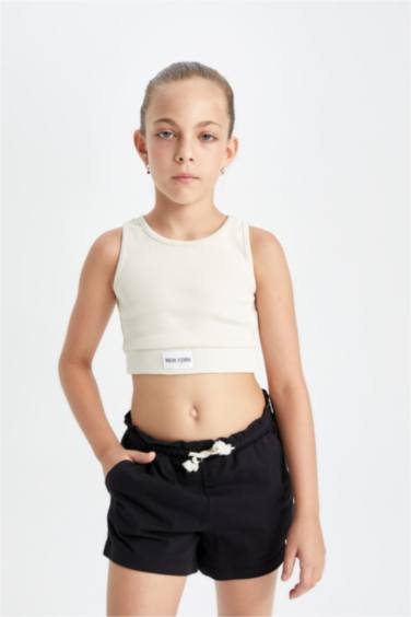 كروب توب بدون كم برقبة مستديرة