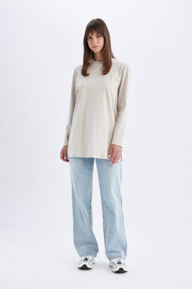 Regular Fit Crew Neck Basic Long Sleeve T-Shirt Tunic