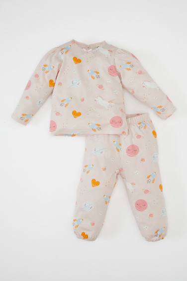 Kız Bebek Pijama Takım Desenli Penye Uzun Kollu Üst Beli Lastikli Uzun Alt