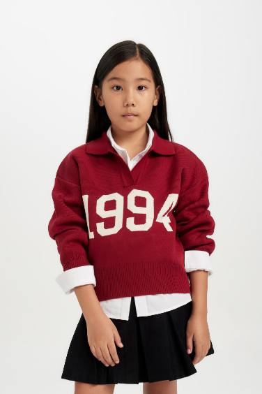 Girl Red Polo Neck Knitwear Pullover