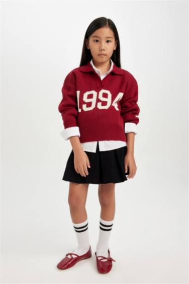 Girl Red Polo Neck Knitwear Pullover