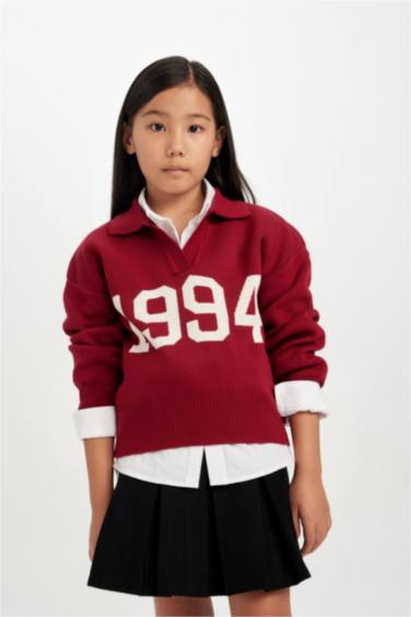 Girl Red Polo Neck Knitwear Pullover