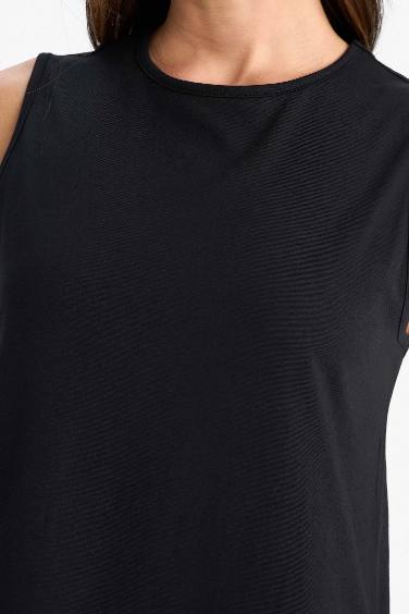 Regular Fit Bisiklet Yaka Basic Düz Penye Kolsuz Midi Elbise