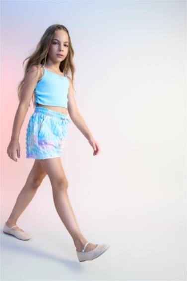 Girl Batik Patterned Wrinkled Shorts