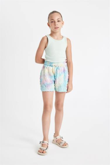Girl Batik Patterned Wrinkled Shorts