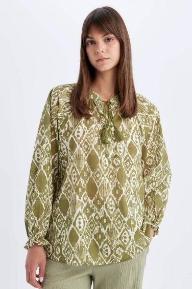 Relax Fit Voile Printed Long Sleeve Tunic