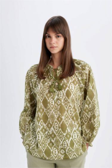 Relax Fit Voile Printed Long Sleeve Tunic