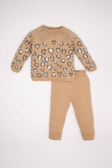 Baby Girl Leopard Patterned Pullover Pants 2 Piece Set