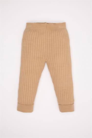 Kız Bebek 2'li Takım Leopar Desenli Triko Kazak Beli Lastikli Triko Alt