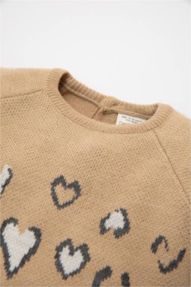 Kız Bebek 2'li Takım Leopar Desenli Triko Kazak Beli Lastikli Triko Alt