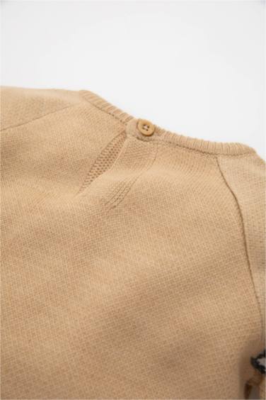 Kız Bebek 2'li Takım Leopar Desenli Triko Kazak Beli Lastikli Triko Alt