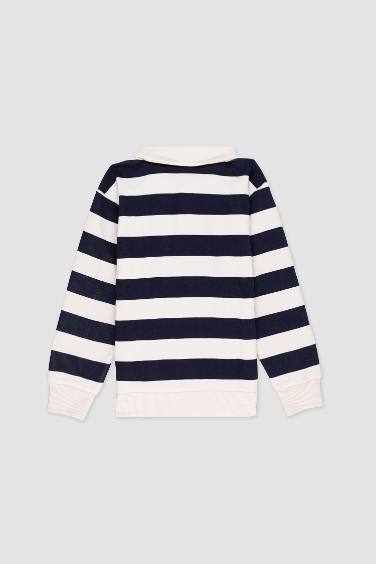 سويت شيرت تطريز قصة عادية برقبة بولو ببطانة ناعمة