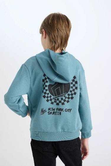 Boy Hooded Back Printed Sweatshirt