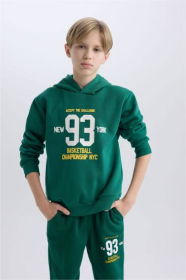 Boy Regular Fit Hooded Printed Thick Sweatshirt