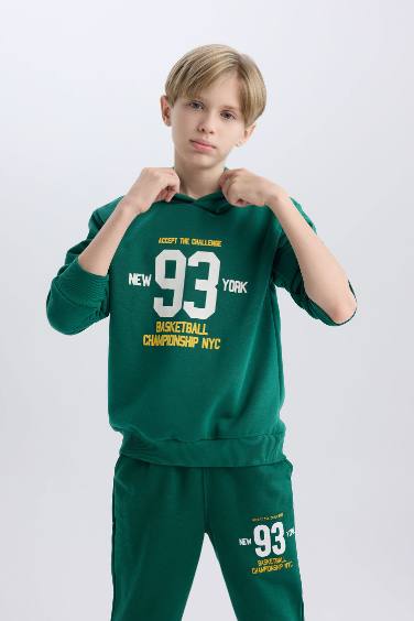 Boy Regular Fit Hooded Printed Thick Sweatshirt