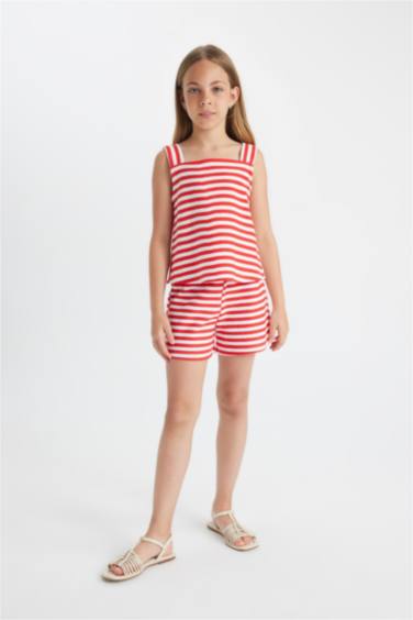 تيشيرت كت بناتي مخطط قصة مريحة بفيونكة من الخلف