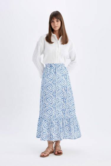 A Cut Printed Voile Maxi Skirt